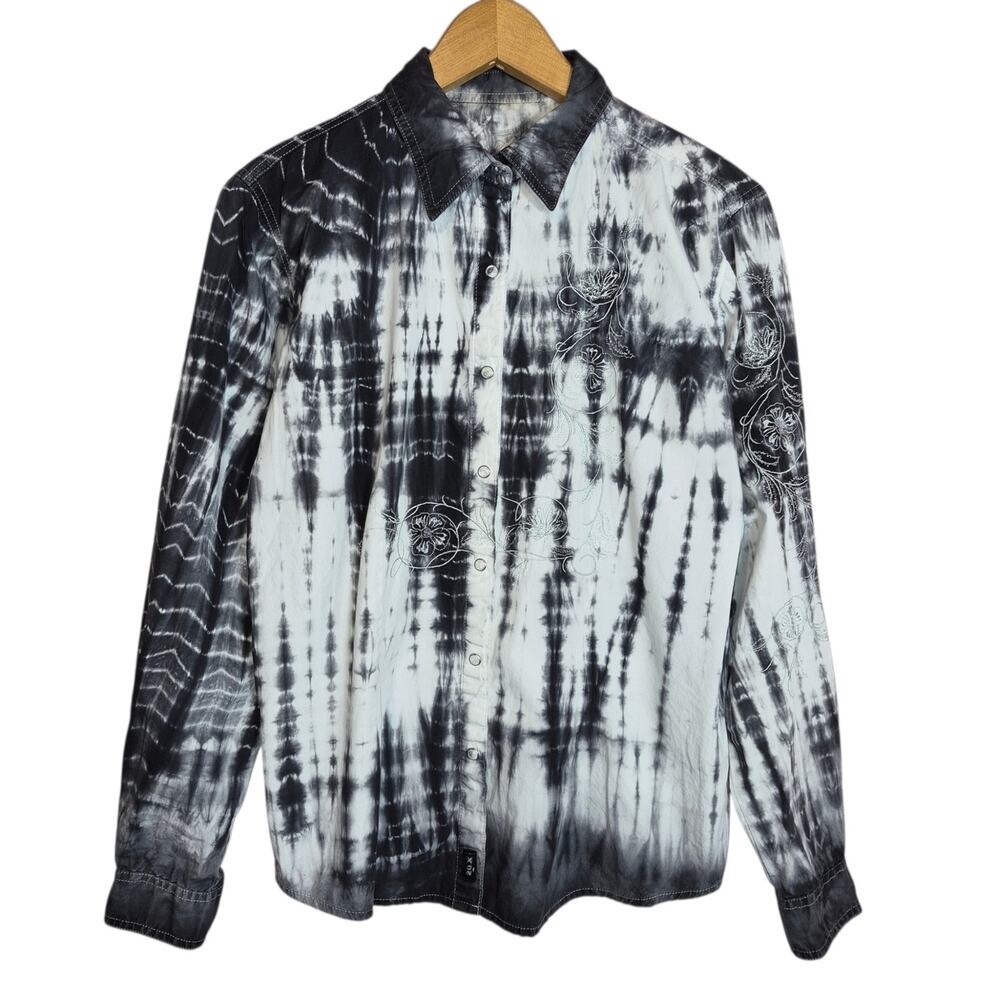 20X Women's Embroidered Tye-Dye Pearl Snap Western Shirt Full Graphic Back LG